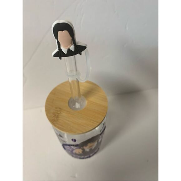 Handmade Beer can shaped glass cup with Bamboo lid, straw topper, Wednesday - Picture 9 of 11